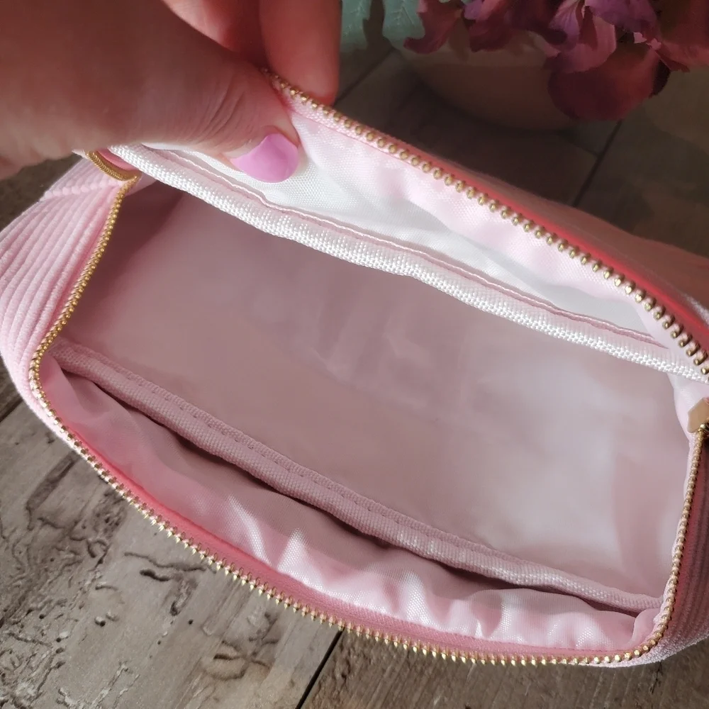 NWT Simply Southern WIFEY Pink White and Gold Varsity Cosmetic Bag